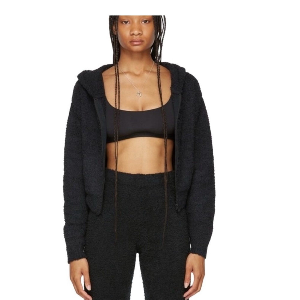 SKIMS Black Teddy zip up cropped sweatshirt- XS/XXS